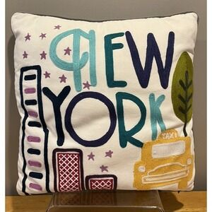 Pottery Barn Teen New York City Square Throw Pillow EMBROIDERED Down Fill Zipper